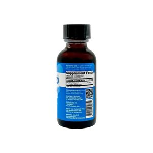 Dark liquid supplement bottle.