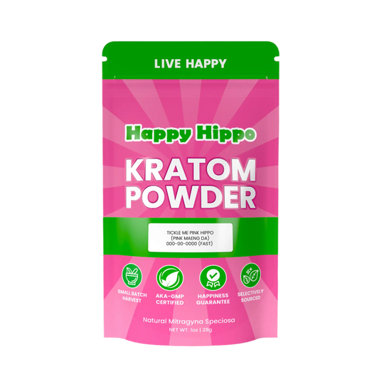 HAPPY HIPPO KRATOM POWDER 500G / 17.6OZ - TICKLE ME PINK HIPPO / MAENG DA WHITE VEIN / MAENG DA RED VEIN - Seven Tech