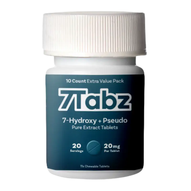 Bottle of 7Tabz 7-Hydroxy + Pseudo Pure Extract Tablets.