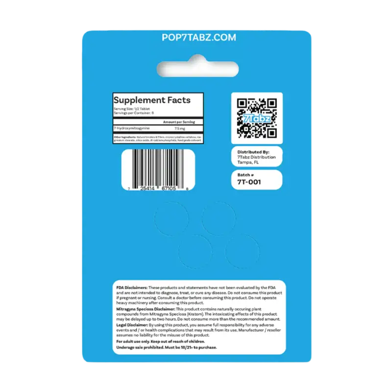 Blue product packaging card with a QR code and supplement facts label.