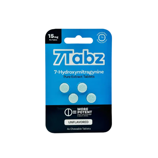 Package of 7-Tabz chewable tablets containing 7-Hydroxymitragynine.