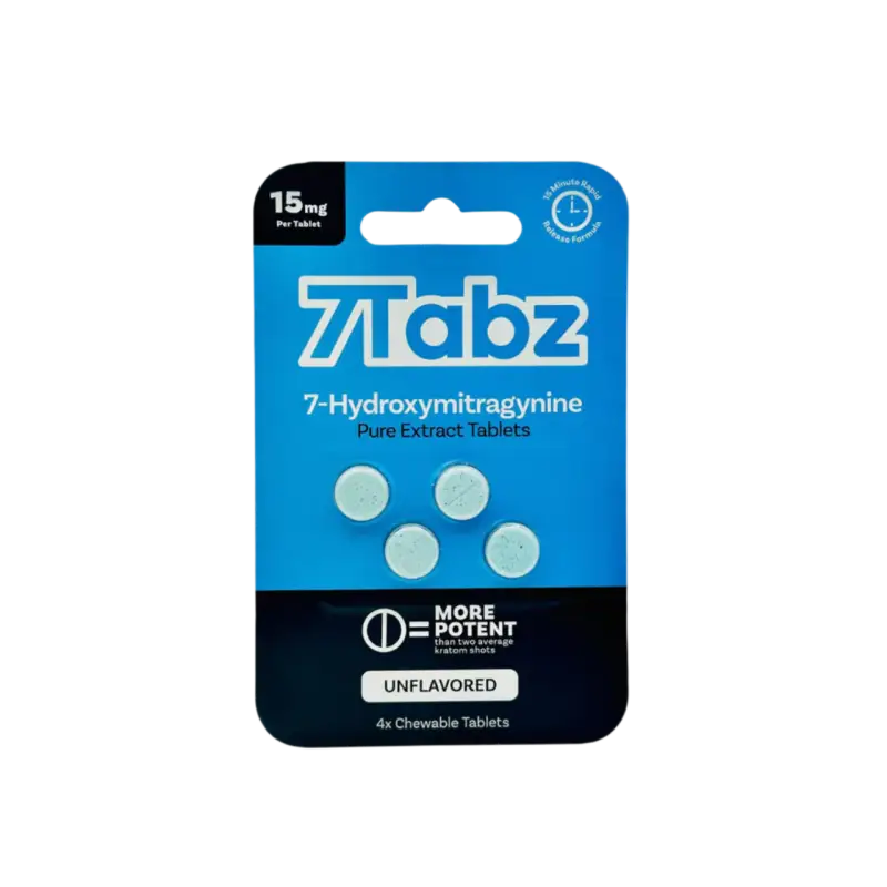 Package of 7-Tabz chewable tablets containing 7-Hydroxymitragynine.