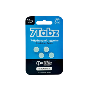 Package of 7-Tabz chewable tablets containing 7-Hydroxymitragynine.