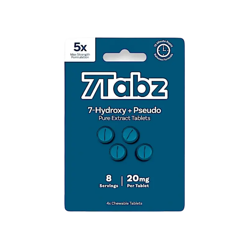 Blue product package for ’7Tabz’ tablets containing 7-Hydroxy extract.