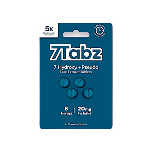 Blue product package for ’7Tabz’ tablets containing 7-Hydroxy extract.