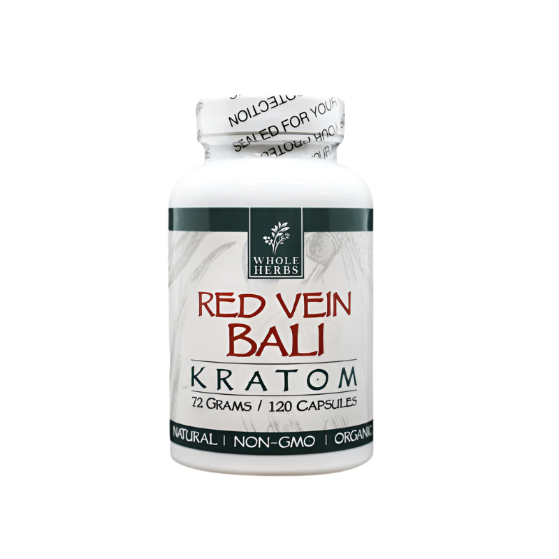 WHOLE HERBS KRATOM CAPSULES 120CT / 72G / 2.5OZ - BALI RED VEIN - Seven Tech