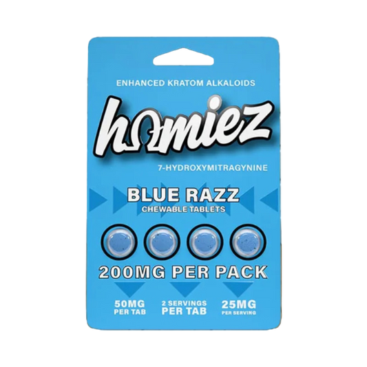 HOMIEZ 7-HYDROXYMITRAGYNINE TABLETS 4CT / 50MG EACH – BLUE RAZZ
