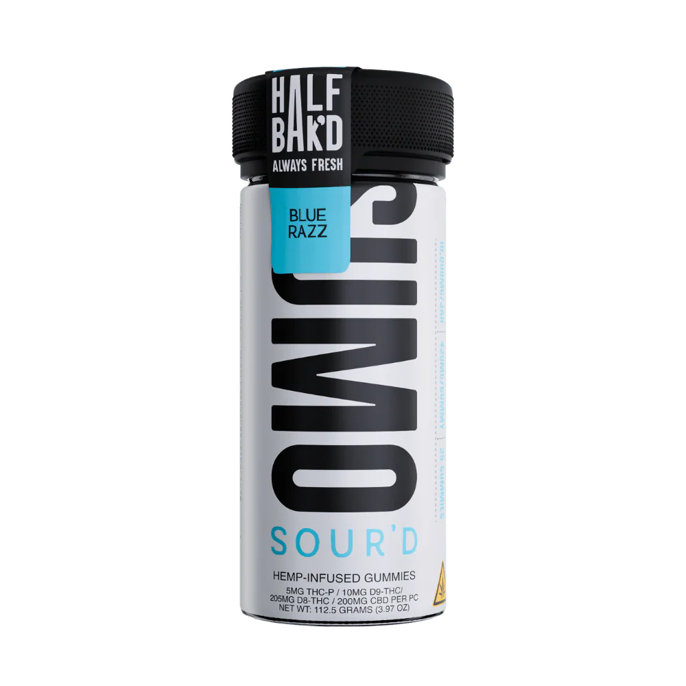 HALF BAK'D D9 SUMO SOUR'D 25CT 420MG PER GUMMY - BLUE RAZZ - Seven Tech