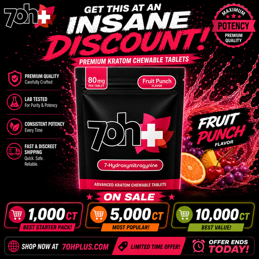 7OH Plus 7-Hydroxymitragymime Chewable Tablets 80mg Per Tablet - Fruit Punch (1000ct, 5000ct, 10000ct)