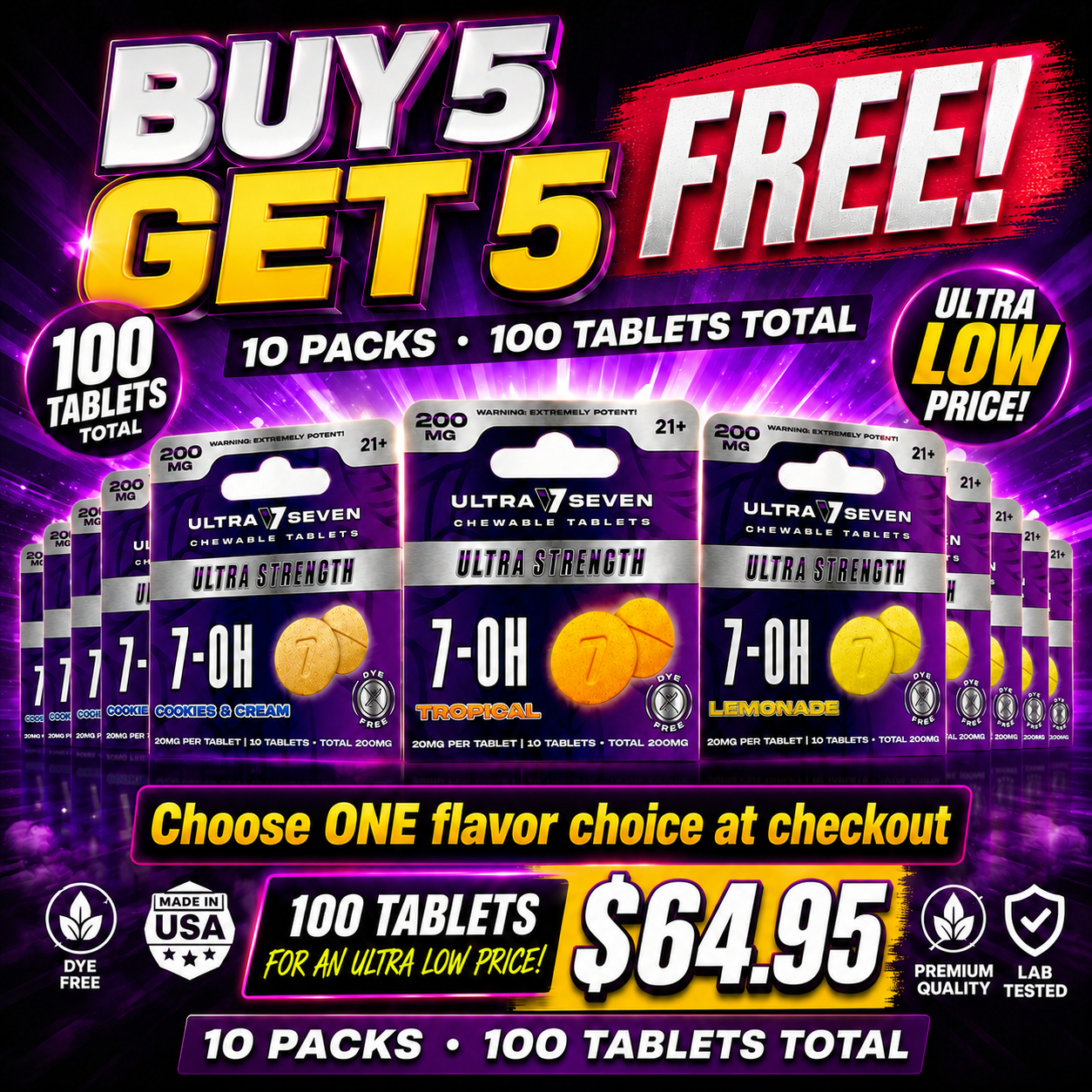 Ultra Seven 7-Hydroxymitragynine Tabs Ultra Strength 100ct 20mg Per Tablet BUY 5 GET 5 FREE