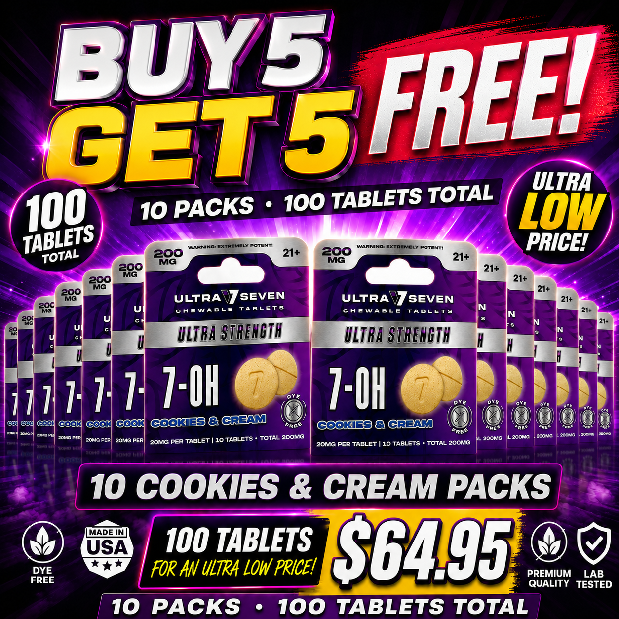 Ultra Seven 7-Hydroxymitragynine Tabs Ultra Strength 100ct 20mg Per Tablet BUY 5 GET 5 FREE