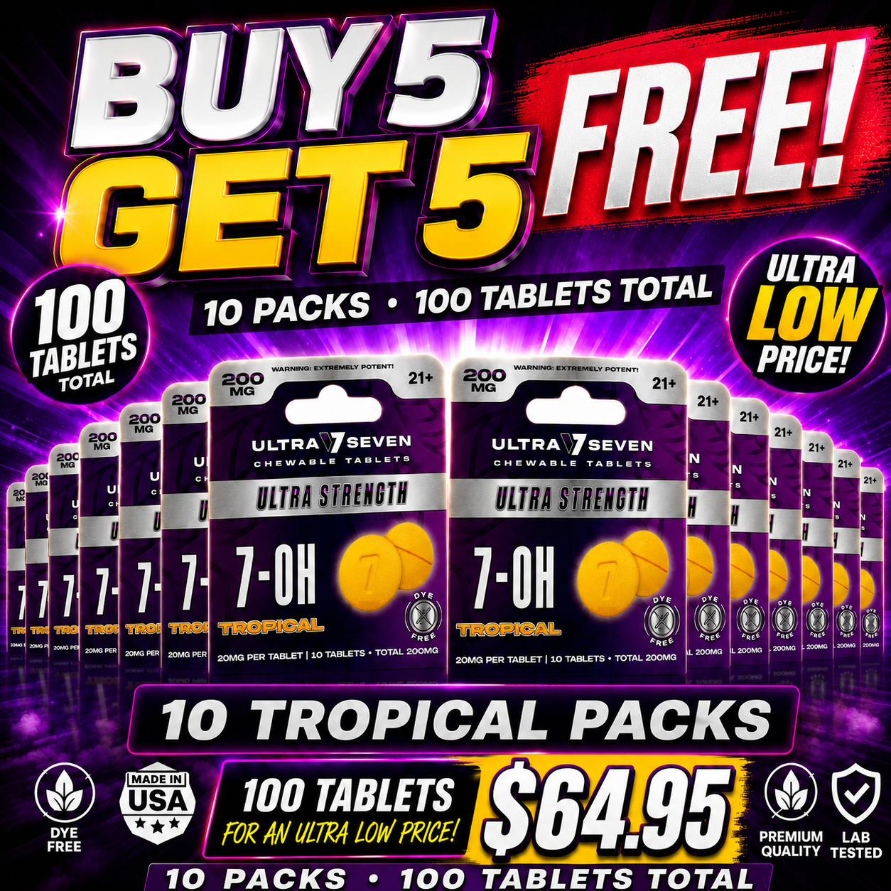 Ultra Seven 7-Hydroxymitragynine Tabs Ultra Strength 100ct 20mg Per Tablet BUY 5 GET 5 FREE