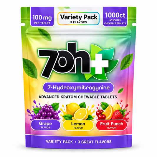 7OH Plus 7-Hydroxymitragymime Chewable Tablets 1000ct 100mg Per Tablet - Variety Pack