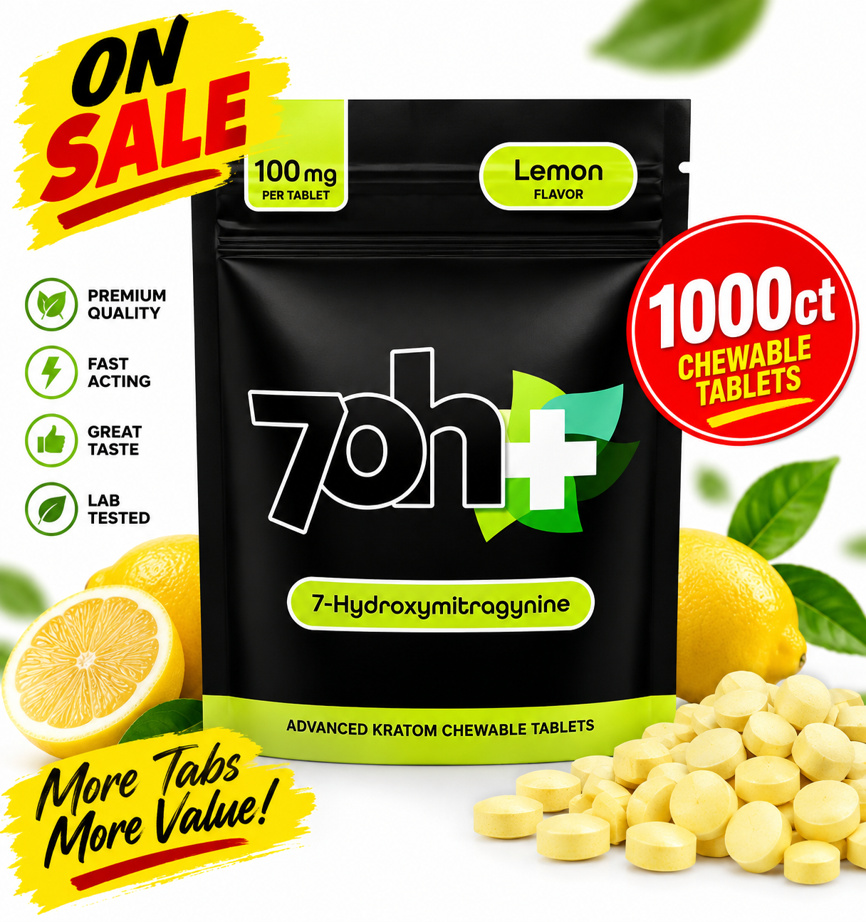 7OH Plus 7-Hydroxymitragymime Chewable Tablets 100mg Per Tablet 1000ct