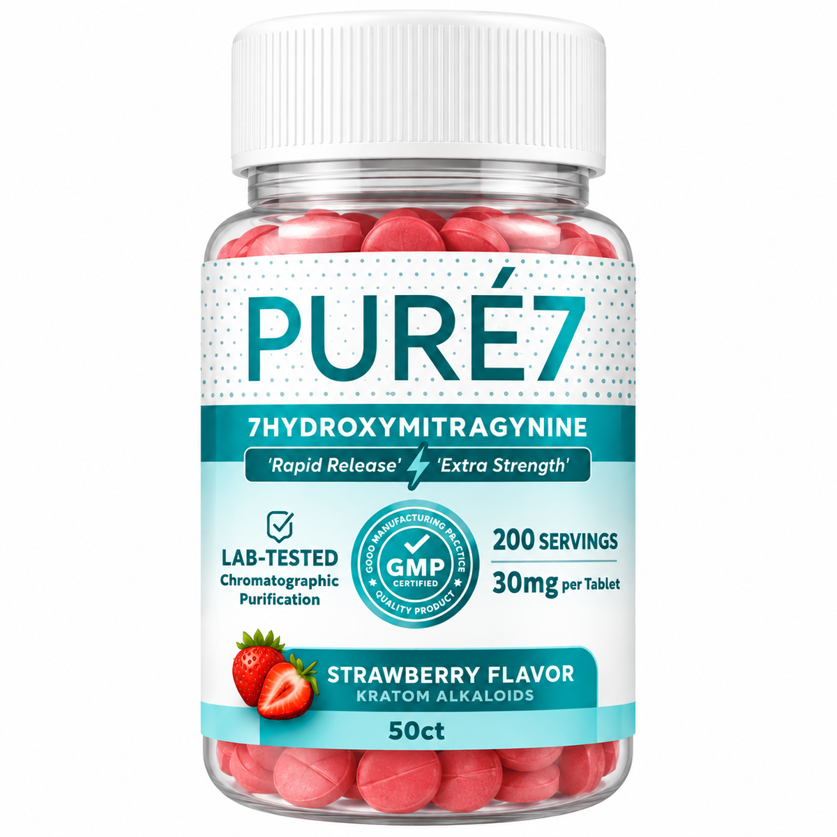 Pure7 7-Hydroxymitragynine Rapid Release Extra Strength 50ct 30mg Per Tablet