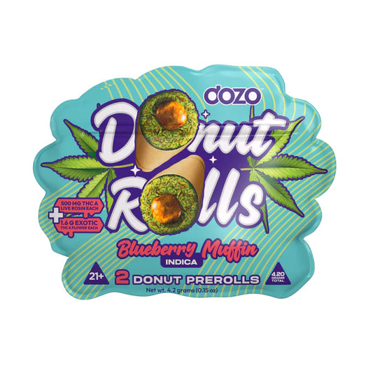 DOZO - THC A DONUT PRE-ROLLS - 2 COUNT - BLUEBERRY MUFFIN - INDICA