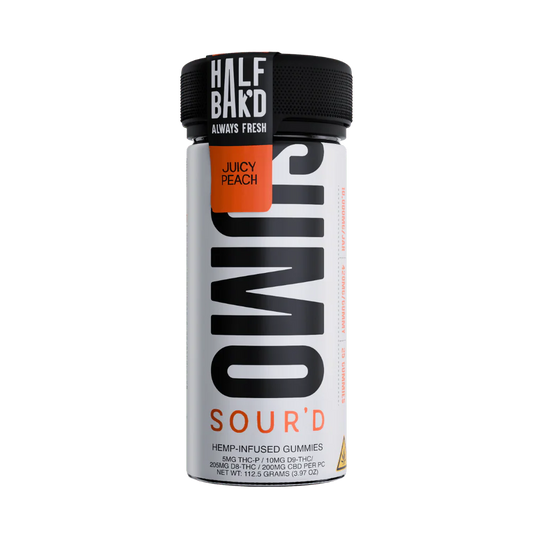 HALF BAK'D D9 SUMO SOUR'D 25CT 420MG PER GUMMY - JUICY PEACH - Seven Tech