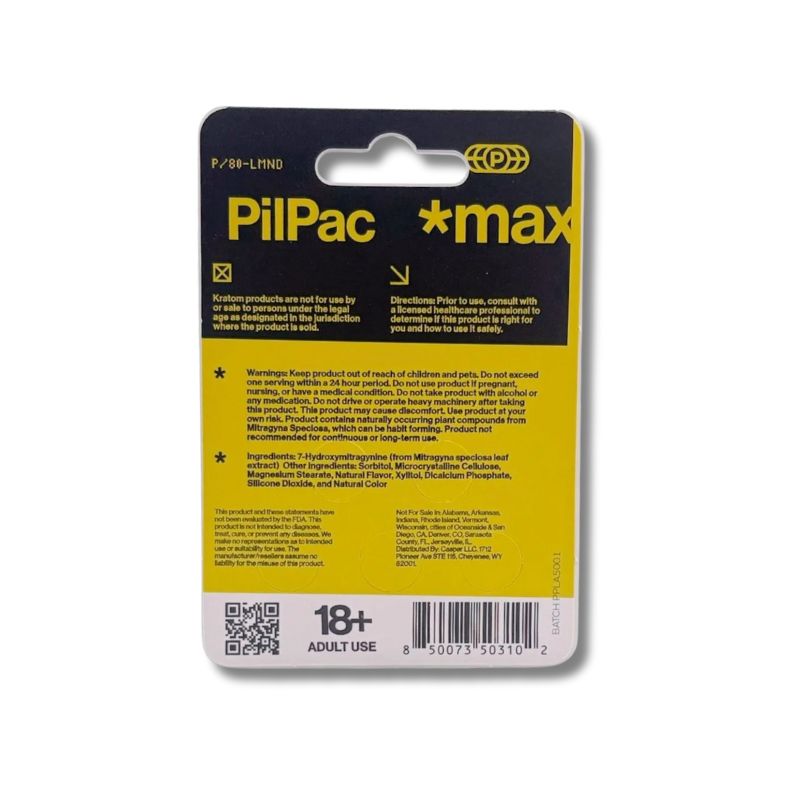 PILPAC MAX MAXIMUM STRENGTH 7- HYDROXY CHEWABLE LEMONADE TABLETS