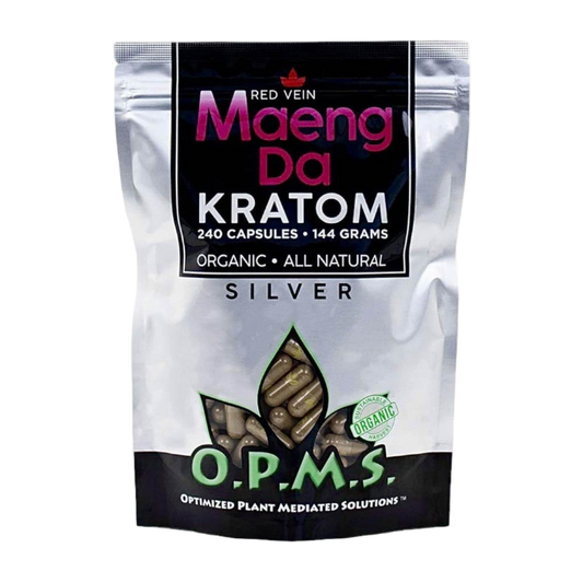 O.P.M.S. SILVER KRATOM CAPSULES 240CT / 144G / 5.08OZ - MAENG DA RED VEIN