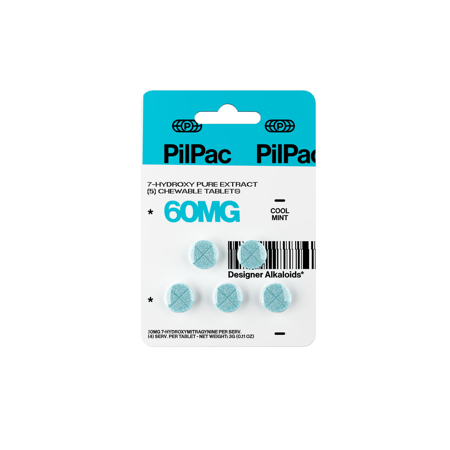PILPAC DESIGNER ALKALOIDS 7- HYDROXY CHEWABLE TABLETS 60MG 5CT - COOL MINT