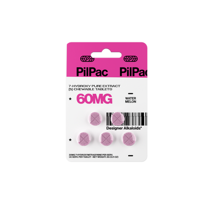 PILPAC DESIGNER ALKALOIDS 7- HYDROXY CHEWABLE TABLETS 60MG 5CT - WATERMELON