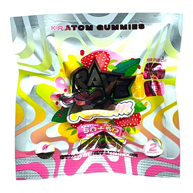 RAVE KRATOM GUMMIES 2CT - STRAWBERRY LEMONADE (KRATOM 50MG + CAFFEINE 50MG)
