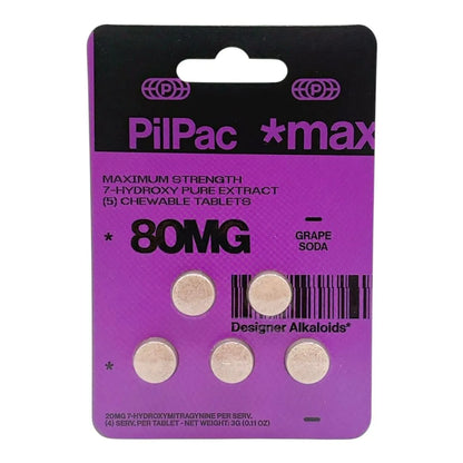 PILPAC *MAX DESIGNER ALKALOIDS MAXIMUM STRENGTH 7- HYDROXY CHEWABLE TABLETS 80MG 5CT - GRAPE SODA
