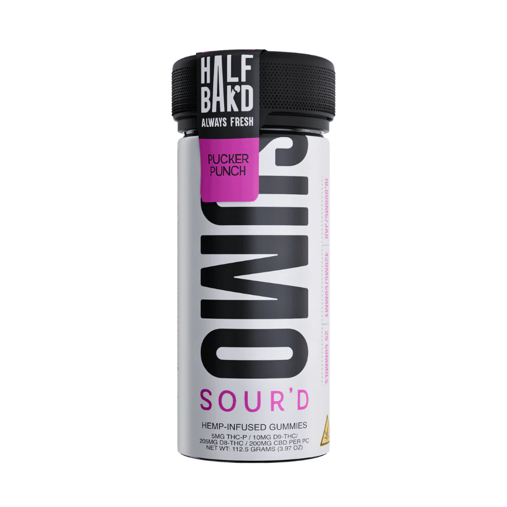 HALF BAK'D D9 SUMO SOUR'D 25CT 420MG PER GUMMY - PUCKER PUNCH - Seven Tech