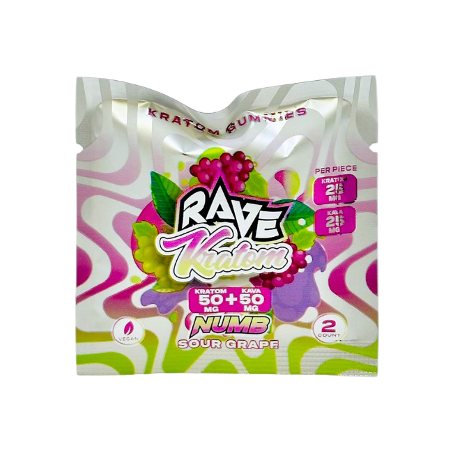 RAVE KRATOM GUMMIES 2CT - SOUR GRAPE (KRATOM 50MG + KAVA 50MG)