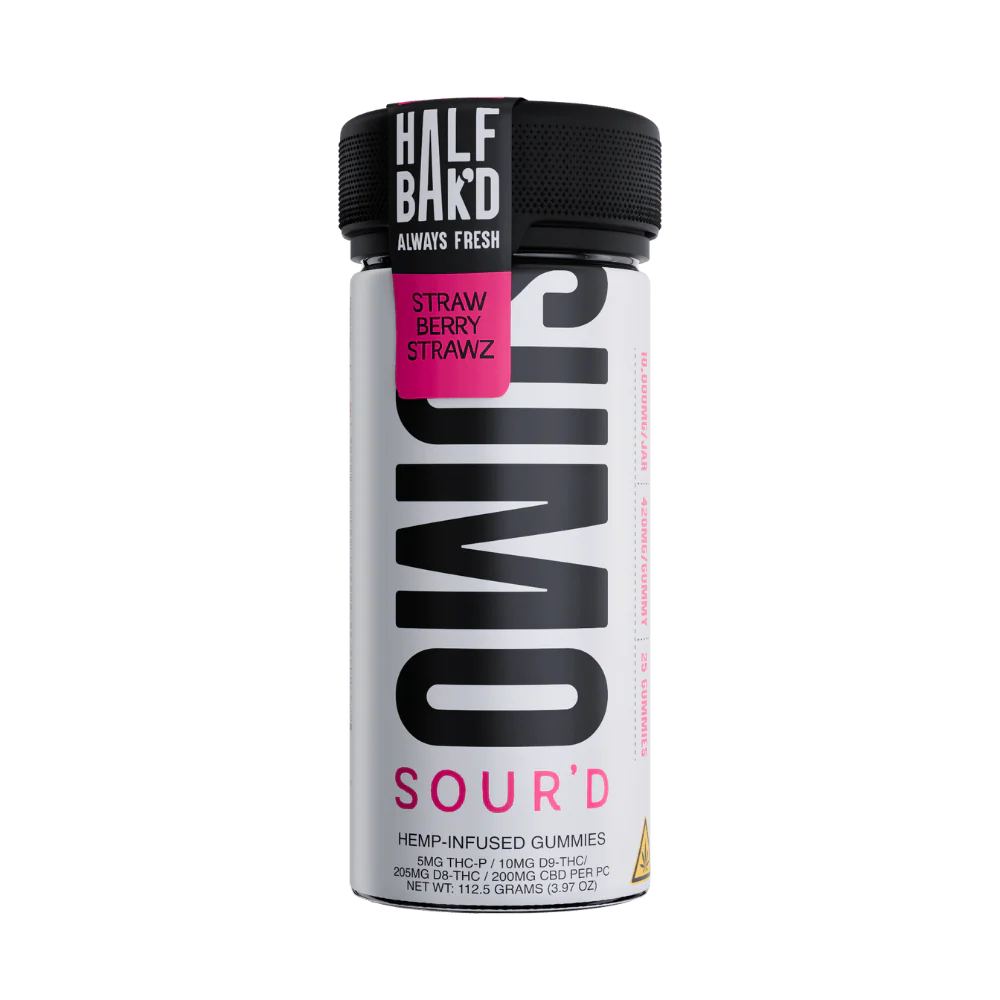HALF BAK'D D9 SUMO SOUR'D 25CT 420MG PER GUMMY - STRAWBERRY STRAWZ - Seven Tech