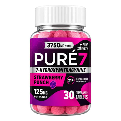 🎁 Pure7 Pure Strength 7-Hydroxymitragynine Chewable tablets 30ct 125mg Per Tablet (100% off)