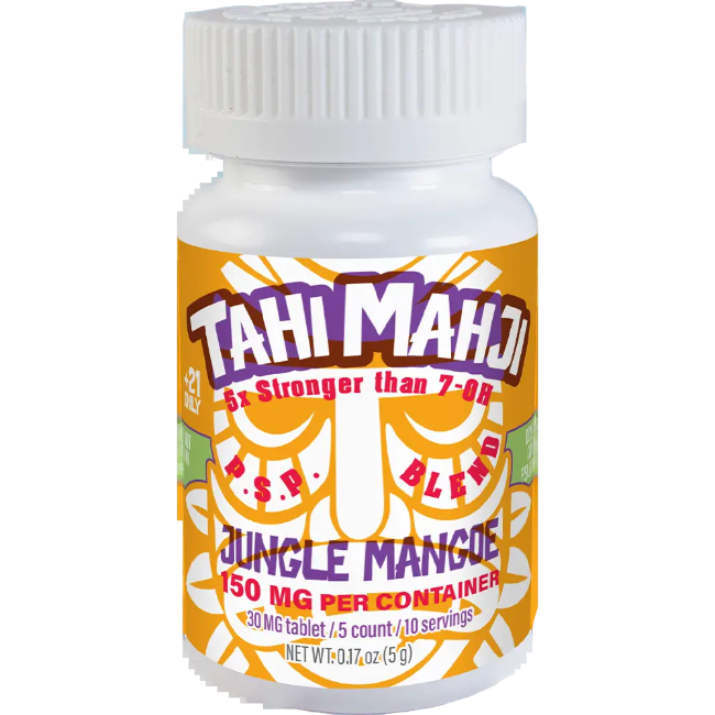 Bottle of Tahi Mahji Jungle Mango supplement on a white background