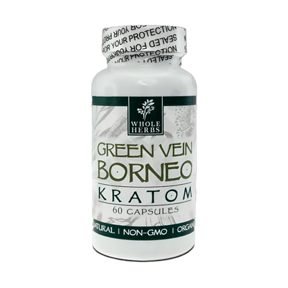 WHOLE HERBS KRATOM CAPSULES 60CT / 36G / 1.3OZ - BORNEO GREEN VEIN - Seven Tech