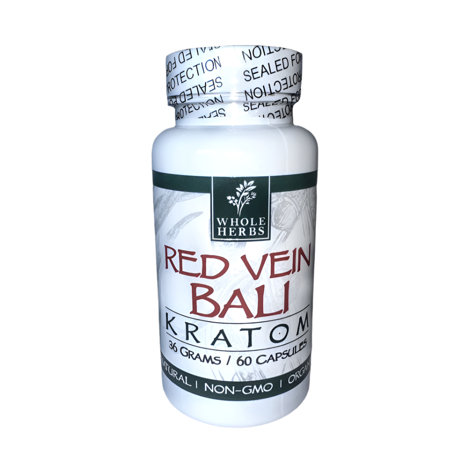 WHOLE HERBS KRATOM CAPSULES 60CT / 36G / 1.3OZ - BALI RED VEIN - Seven Tech