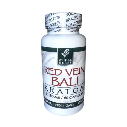 WHOLE HERBS KRATOM CAPSULES 60CT / 36G / 1.3OZ - BALI RED VEIN - Seven Tech
