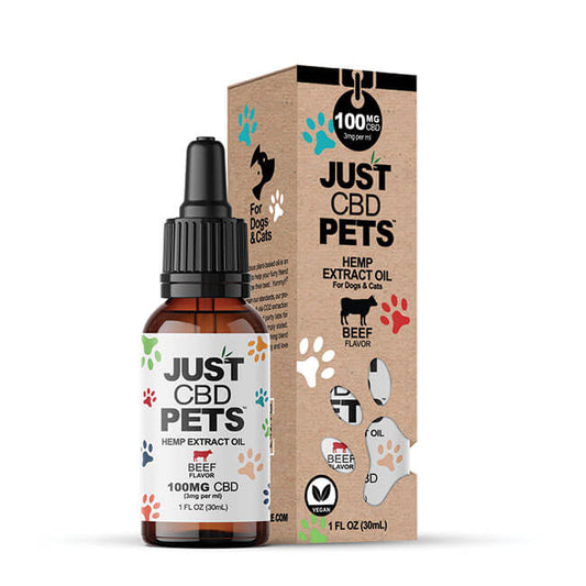 JUST PETS CBD OILS TINCTURE 100MG 1FLOZ - BEEF FLAVOR