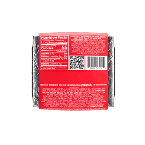 Back panel of a candy bar wrapper showing nutrition facts and product information.