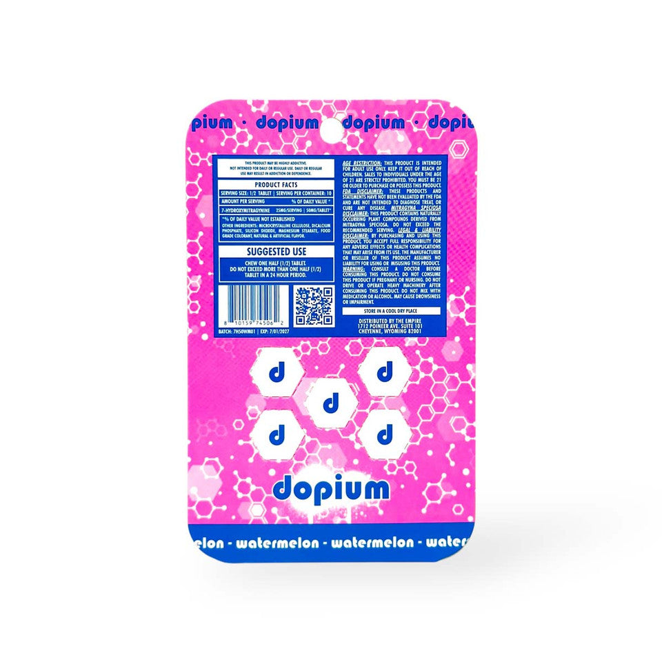 DOPIUM 7-HYDROXY CHEWABLE TABLETS 5CT 50MG PER TABLET - WATERMELON