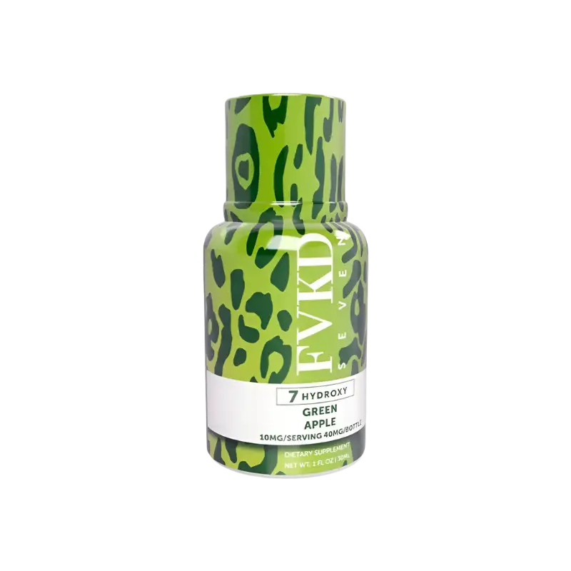 Green leopard-print supplement bottle.