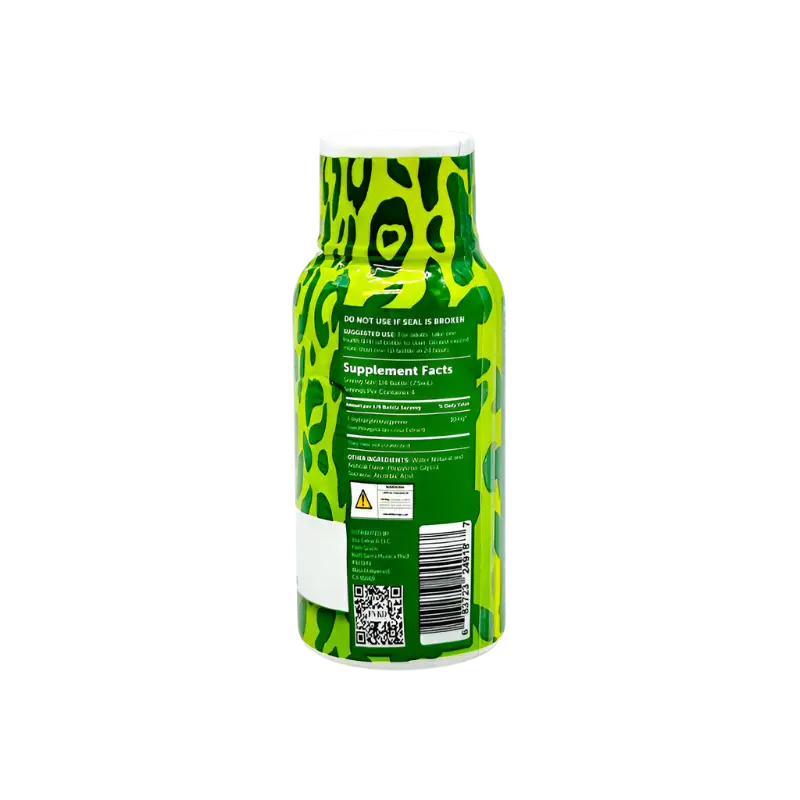 Green leopard-print supplement bottle.