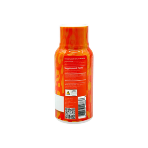 Orange bottle with supplement facts label.