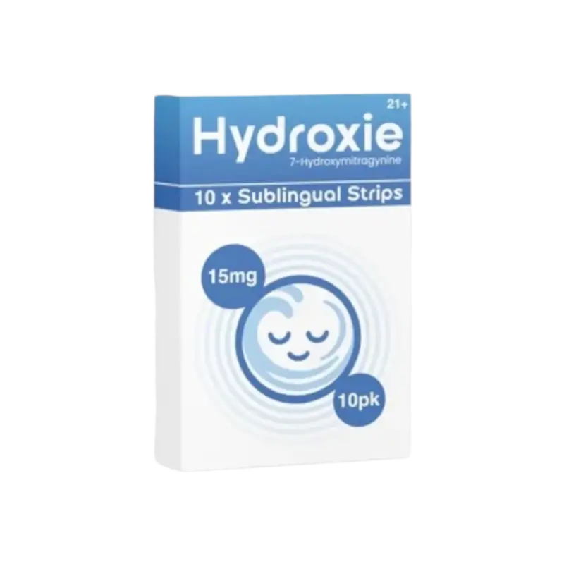 Box of Hydroxie sublingual strips containing 10 strips at 15mg strength.