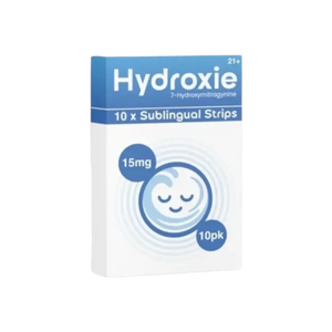 Box of Hydroxie sublingual strips containing 10 strips at 15mg strength.