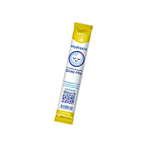 Yellow packet of Hydrolife lemon-flavored drink mix with a smiling face logo.