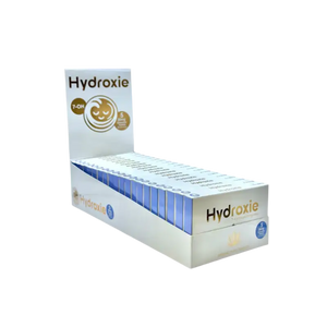 Display box containing multiple Hydroxie product packages.