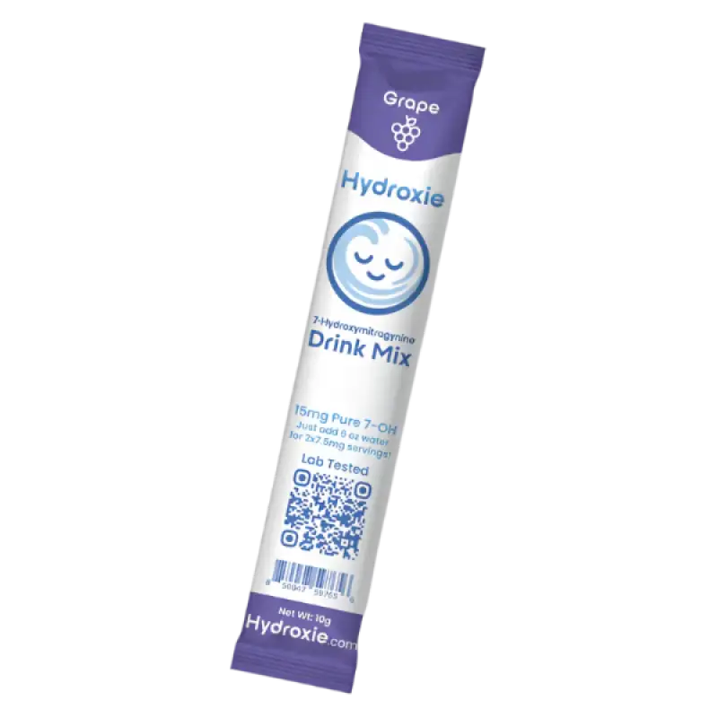 Purple packet of Hydrolife grape-flavored drink mix with a smiling face logo.