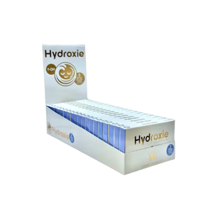 Display box containing multiple Hydroxie product packages.