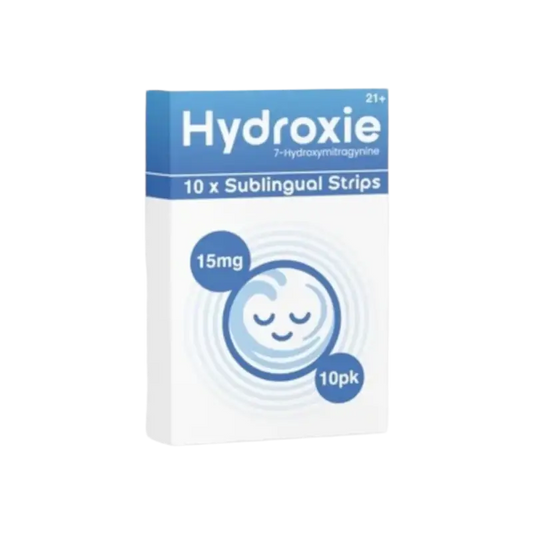 Box of Hydroxie sublingual strips containing 10 strips at 15mg strength.