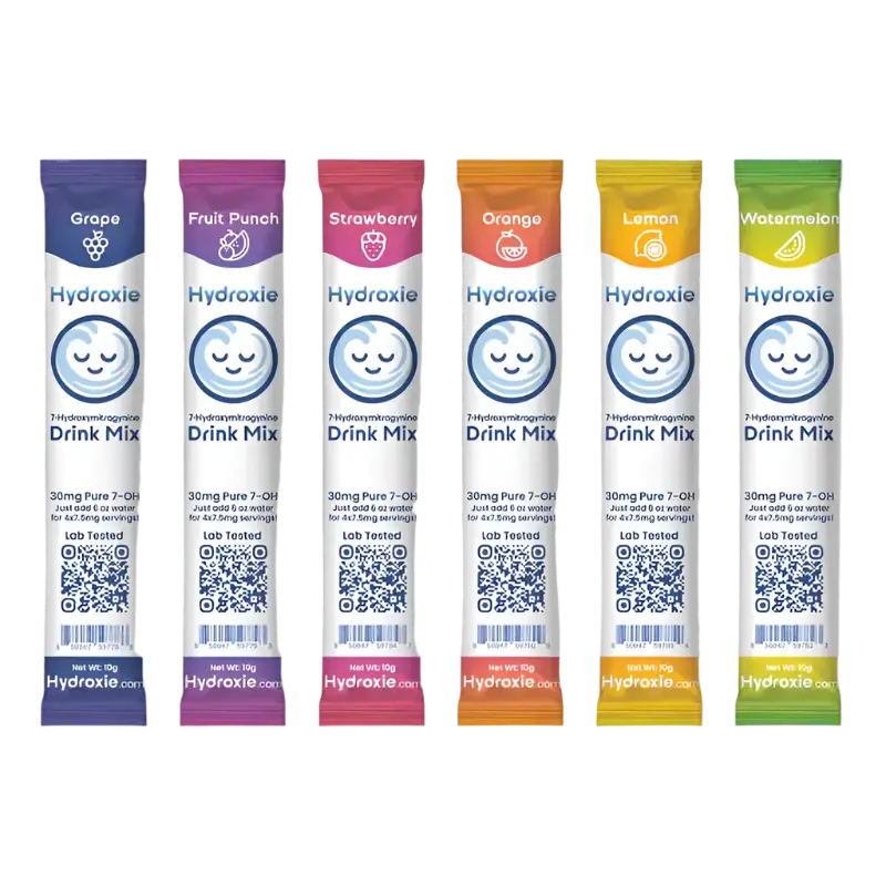 Variety pack of Hydroxie drink mix packets.