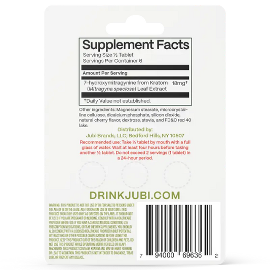 Supplement facts label and barcode for DrinkJubi.com product.